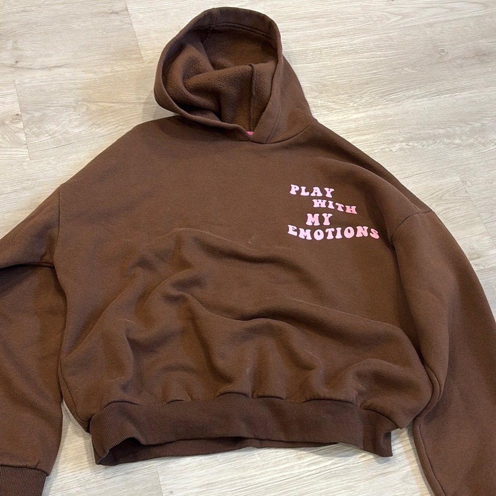 Brown Hoodie with Pink Text